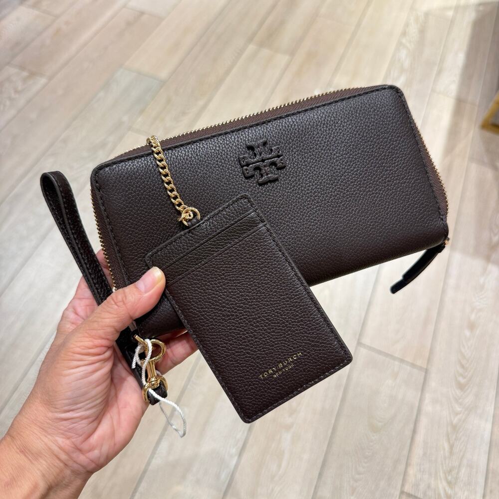 New‼️Tory Burch Thea Zip Continental Wallet 169972 Deep Brown $250